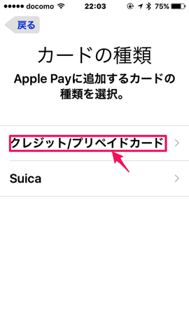 ApplePay消える 9カードの種類選択画面